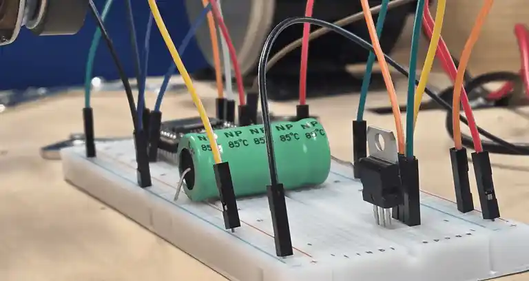 Closeup image of wires on a breadboard